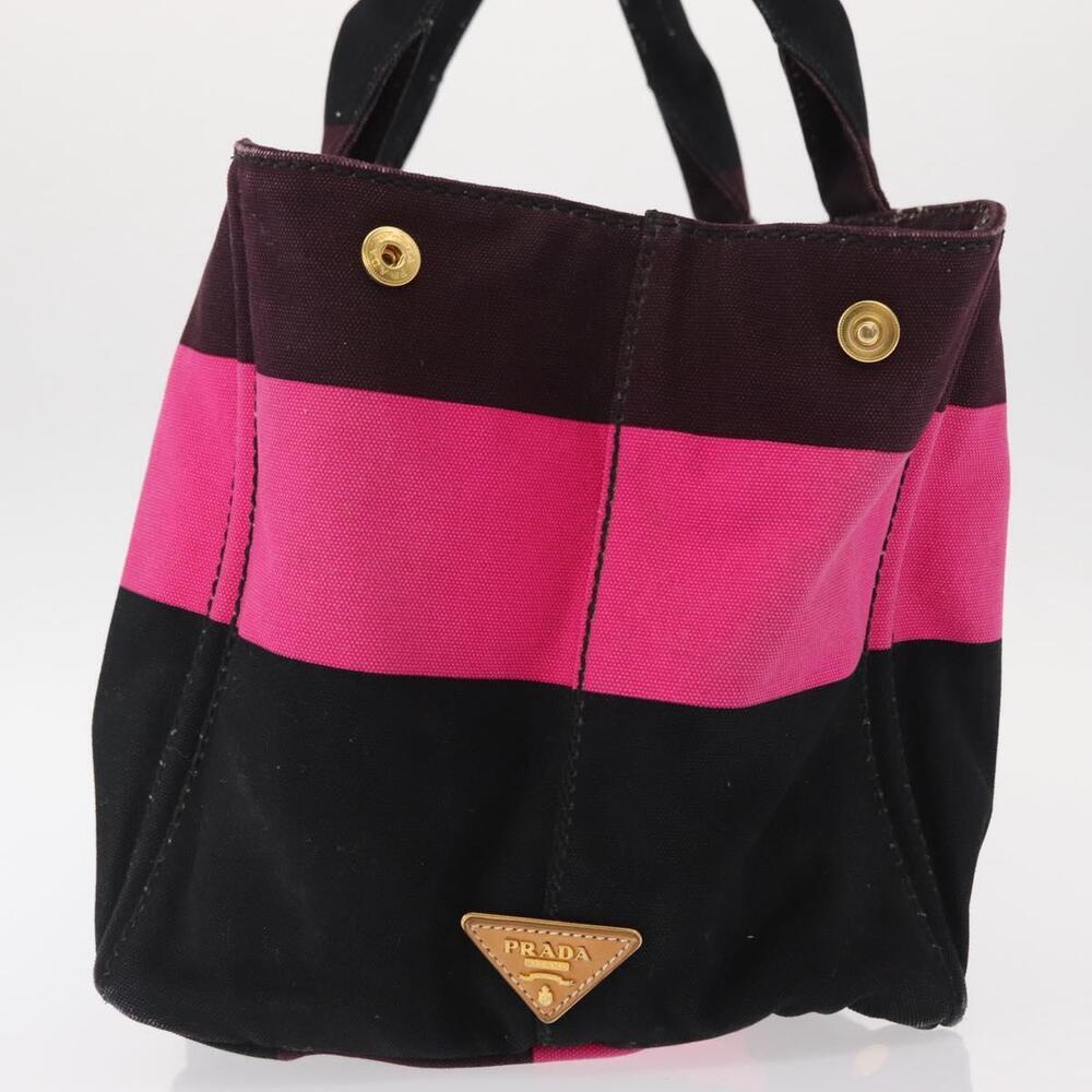 PRADA Canapa GM Hand Bag Canvas Pink Black Auth bs31630 - Picture 4 of 16